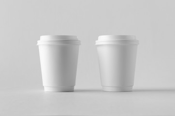 8 oz. white double wall coffee paper cup mock-up with lid.