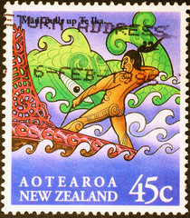 New Zealand mythological tale on postage stamp