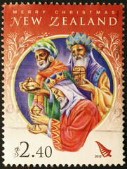 The three wise men on New Zealand postage stamp