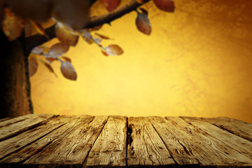 Naklejka na ściany i meble Table background and autumn time. 
