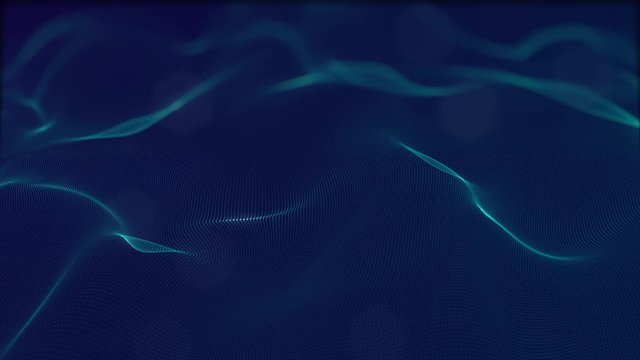 Looped virtual space. Background with particles form lines, surfaces, grid. V19
