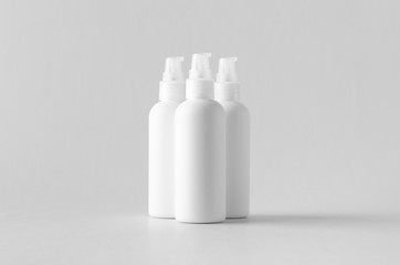 White plastic cosmetic foam pump bottle mock-up.