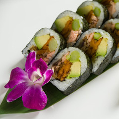 Sushi on a white plate