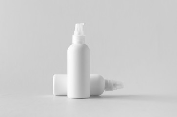 White plastic cosmetic foam pump bottle mock-up.