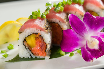 Sushi on a white plate
