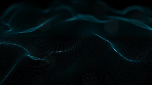 Looped virtual space. Background with particles form lines, surfaces, grid. V21
