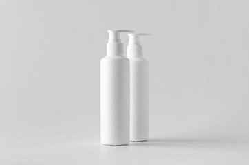 White cosmetic shampoo dispenser bottle mock-up.