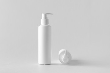 White cosmetic shampoo dispenser bottle mock-up.