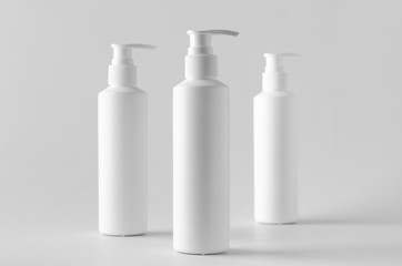 White cosmetic shampoo dispenser bottle mock-up.