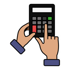 hands with calculator math isolated icon