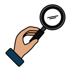 hand human with magnifying glass and documents