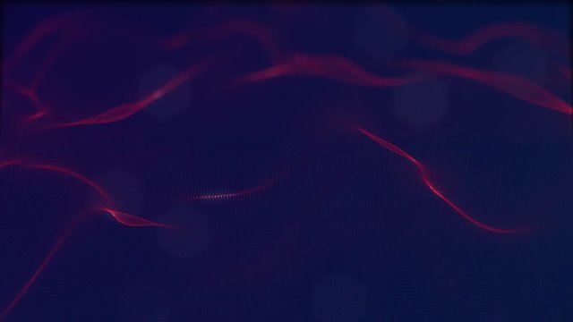 Looped virtual space. Background with particles form lines, surfaces, grid. V37
