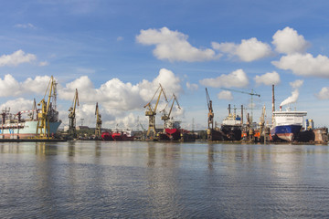 Harbor cranes in Gdansk. Poland