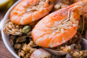 Seafood, Squid, clams, shrimps and rice