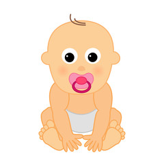 Small cute cartoon vector baby with baby's dummy isolated on white background