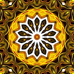 Decorative golden pattern. Rich symmetric artwork. Bright gold magic mandala. Luxury floral ornament. Yellow color fractal liquid painting art. Creative elegant print. Graphic design. 