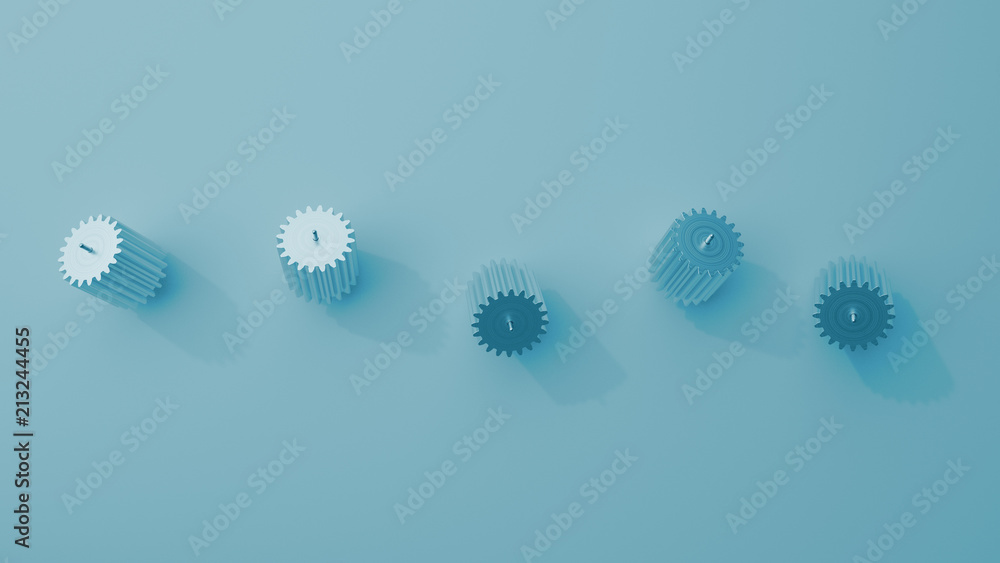 Poster stack of several gears on the bright flat background. simple mechanical themed 3d illustration.