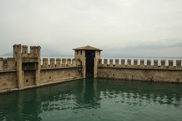 Medieval fortress walls in Sirmione, Italy