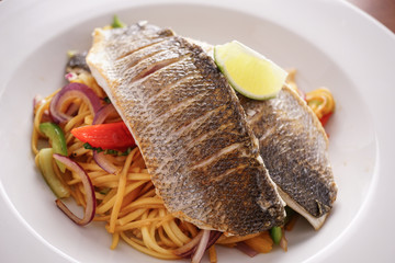 Trio of Fish with Noodles