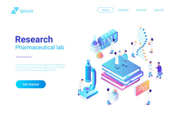 Obraz premium Isometric Flat Laboratory vector. microscope test tubes DNA Lab