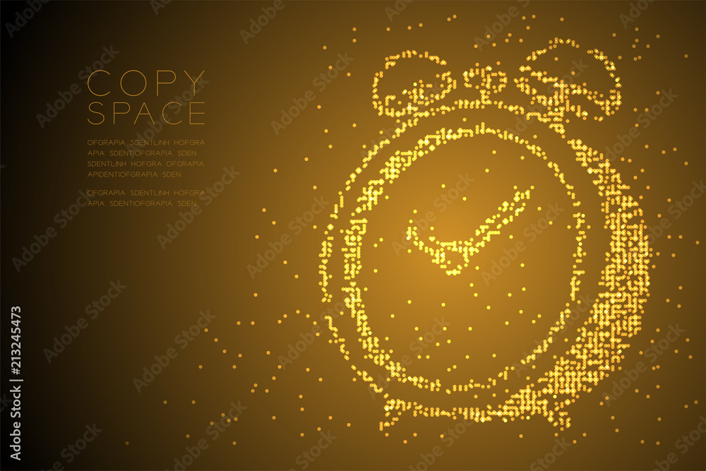 Poster abstract geometric bokeh circle dot pixel pattern 3d alarm clock shape, digital reminder concept des