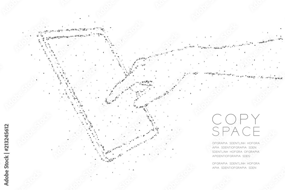 Poster abstract geometric low polygon square box pixel and triangle pattern hand touch screen tablet shape,