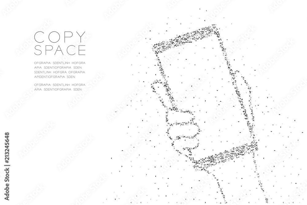 Aufkleber abstract geometric low polygon square box pixel and triangle pattern hand holding smartphone shape, 