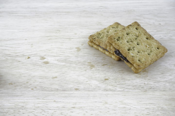 Sandwich calcium cracker with chocolate cream inside
