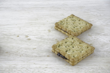 Sandwich calcium cracker with chocolate cream inside