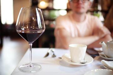 glass red wine on the table restaurant