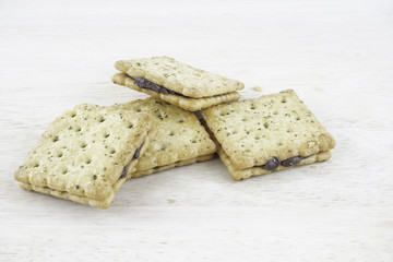 Sandwich calcium cracker with chocolate cream inside