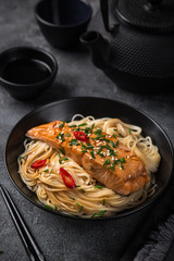 noodles with teriyaki salmon