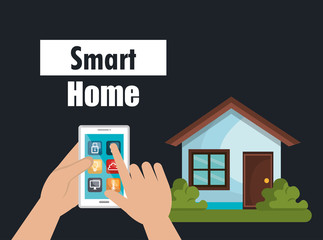 smart house with smartphone and set services icons