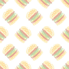 Seamless pattern with hamburgers. Hand drawn vector illustration.