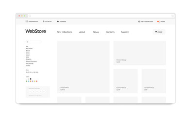 Blank white web store template mock up isolated, 3d rendering. Clear web page interface mockup....