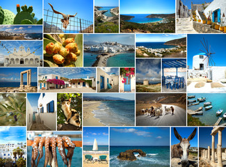 Collage pictures of Cyclades island in Greece