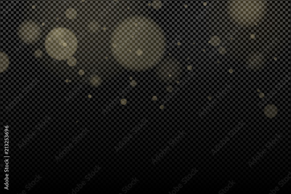 Poster abstract golden glares bokeh on a transparent background. light effect for your design. vector illus