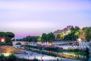 Evening Rome Tiberis river summer view. Italy