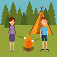 young couple in the camping zone