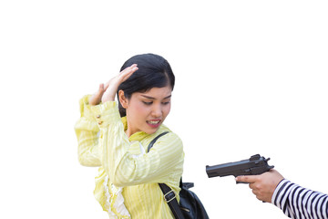 businesswoman back from working from business office is robbed f
