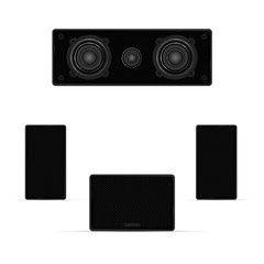 Obraz premium Audio System, Musical Columns, Loudspeakers and Subwoofer. Realistic Vector Illustration