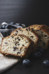 Chocolate chip cake, stracciatella with blueberries