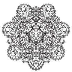 Black and white mandala vector isolated on white. Vector hand drawn circular decorative element.