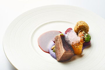 turkey sous vide on white plate