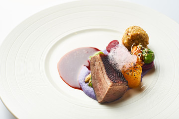 turkey sous vide on white plate