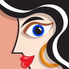 The stylized face of a woman. Vector illustration.