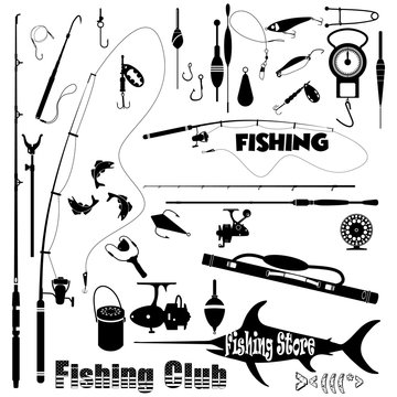 Set for fishing. Vector set of accessories for fishing.