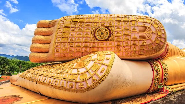 4K Timelapse of reclining buddha at Wat Phra Mongkol Kiri which is Myanmar art in Phrae province of Thailand