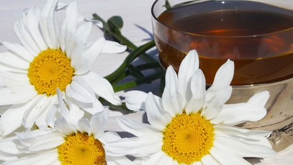 Healthy tea from chamomile flowers.
