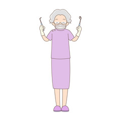 歯科医_笑顏_全身_シニア女性